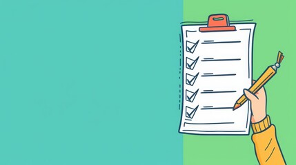 Fototapeta premium Quality Compliance: A hand holding a checklist marked with compliance ticks.