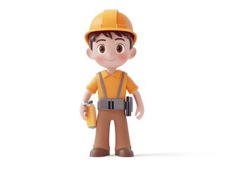 3D animation of a full body boy in an architect uniform standing at the center isolated on a white background with no shadow