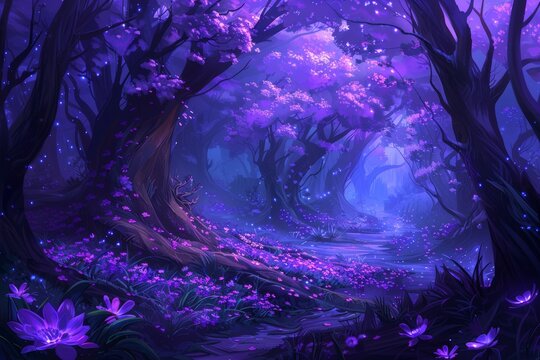 A delightful scene in Wonderland with a magical forest. The landscape is filled with whimsical trees, glowing flora and an ethereal atmosphere that captures the essence of a fantastical world.