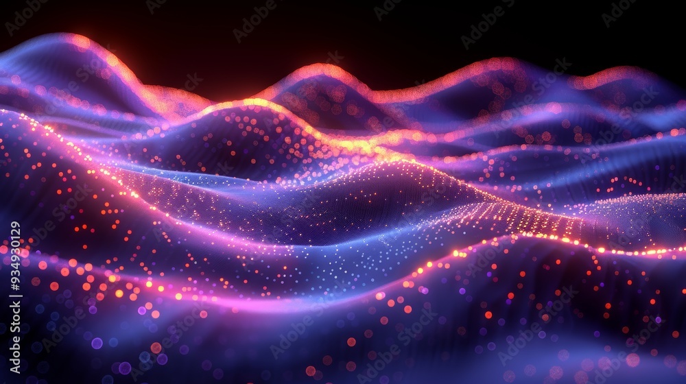 Poster abstract glowing waves of light creating a dynamic pattern in a dark setting at night