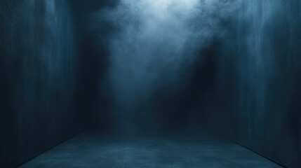 A Dark and Foggy Room with Concrete Walls and Floor