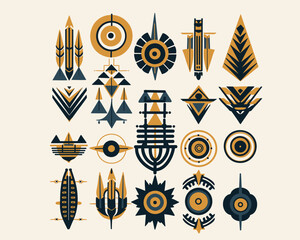 Set of two colours ethnic geometric textures design