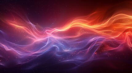 Colorful abstract waves of light swirl across a dark background, creating a sense of movement and depth