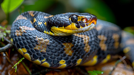 Amazon Whipsnake slithering through the underbrush, its slender body and scales