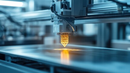 3D printers and additive manufacturing technologies at work, creating complex parts in an advanced manufacturing facility.