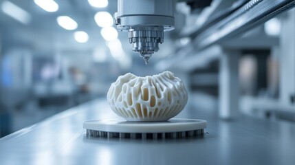 3D printers and additive manufacturing technologies at work, creating complex parts in an advanced manufacturing facility.