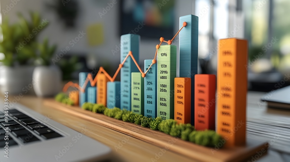 Poster technical depicting detailed business growth data visualization using bar charts graphs and numerica