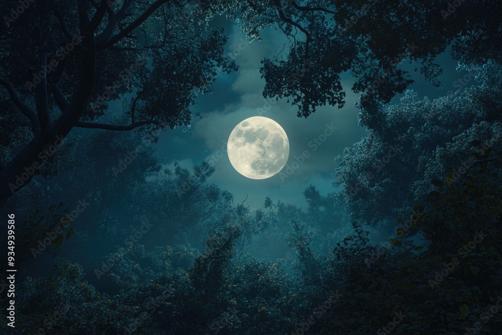 Canvas Prints full moon through trees