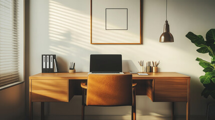 Minimalistic Home Office with Warm Natural Lighting