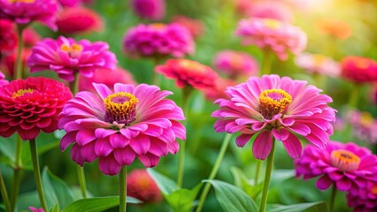 Obraz premium Closeup of vibrant pink flowers blooming in a lush green garden, flowers, pink, closeup, vibrant, blooming, lush, green, garden