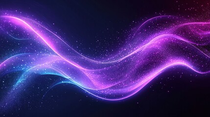 Obraz premium Dark abstract background with glowing wave and shiny moving lines, purple-blue gradient flowing wave design