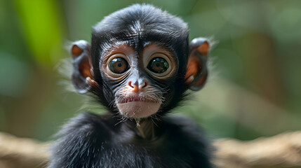 Fototapeta premium Amazon White-cheeked Spider Monkey face, its curious expression highlighted with a blurred background
