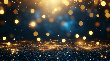 Obraz premium Abstract Gold and Blue Glitter Bokeh Background
