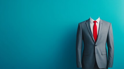 Suit Jacket with Red Tie on Blue Background