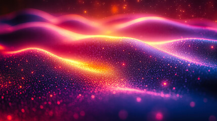 Vibrant Abstract 3D Neon Waves with Glittering Particle Lights - Futuristic Illuminated Background for Digital Art and Design Concepts