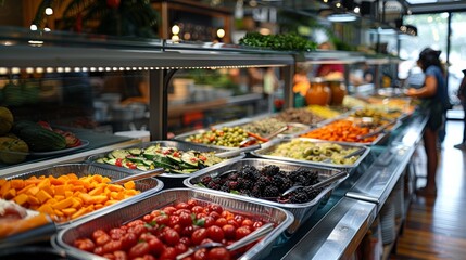 Obraz premium Colorful display of fresh fruits and vegetables in a market setting
