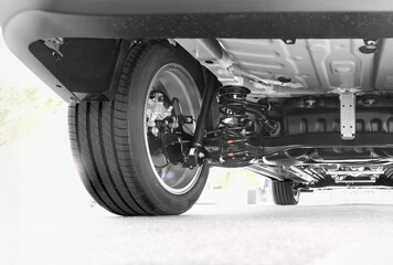 MPV hyvrid car suspension and rear drive shaft.