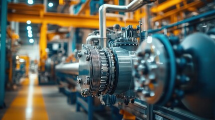 Fototapeta premium Heavy industrial machinery operating in a chemical plant, which is essential for efficient production and processing.