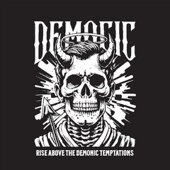 Demonic Skull with Flames Graphic Tee Design