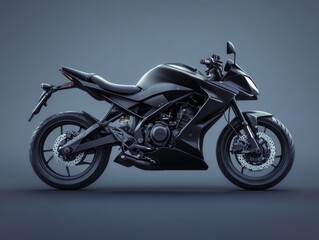 Black motorcycle on gray background