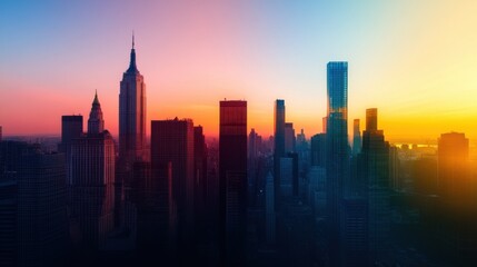 Fototapeta premium Urban Contrast: Fusion of Modern Skyscrapers and Historic Buildings in City Skyline