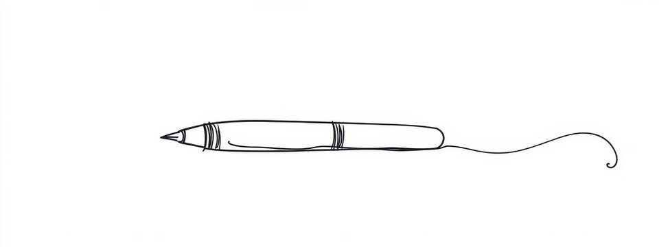 Pen pencil hand art write icon draw line paper letter. Pen pencil one hand sketch outline illustration writer school education single concept background business work notebook person continuous sign.