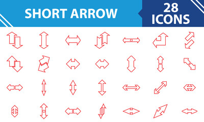 Two short small arrow set point in different opposite directions.  isolated on white background. Vector illustration. EPS 10