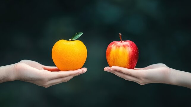 Contrasting Choices - Hand Holding Apple and Orange Symbolizing Different Options and Preferences