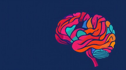 Vibrant and abstract illustration of a brain, creativity and mental health concepts 