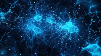 Fototapeta premium Neural Network Illumination: A breathtaking 3D render of interconnected neurons firing, illuminating the complex beauty of the human brain in electric blue. 