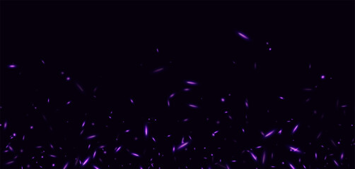 Purple fire sparks, abstract glowing embers, heat sparkles, flying flame cinder, bokeh fire texture. Vector illustration. © Likanaris