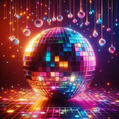 Obraz premium Colorful disco mirror ball nightclub sphere light. 