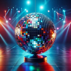 Obraz premium Colorful disco mirror ball nightclub sphere light. 