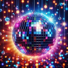 Obraz premium Colorful disco mirror ball nightclub sphere light. 
