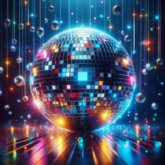 Obraz premium Colorful disco mirror ball nightclub sphere light. 