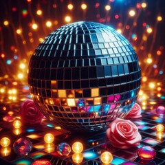Colorful disco mirror ball nightclub sphere light.

