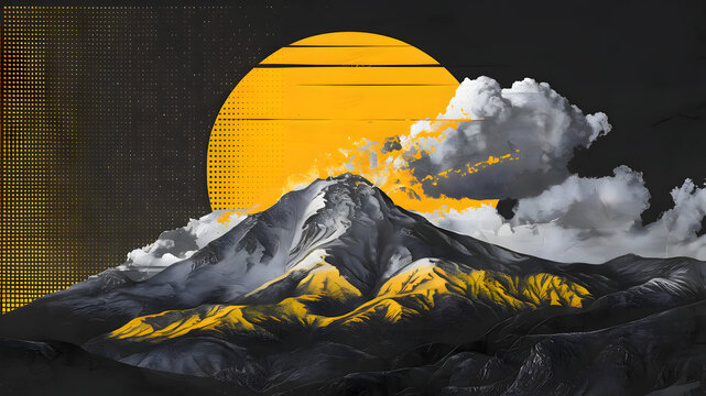 Colage of the mountain and sun and cloud. Generative AI