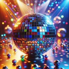 Obraz premium Colorful disco mirror ball nightclub sphere light. 