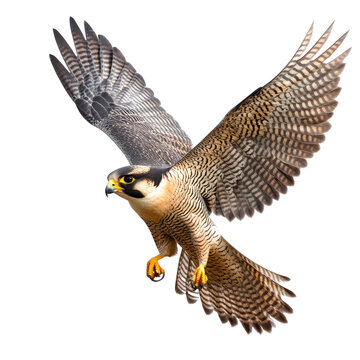Peregrine Falcon in Flight, Isolated on White.