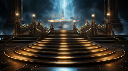 Glowing Golden Blue Podium Platform with Bright Shine