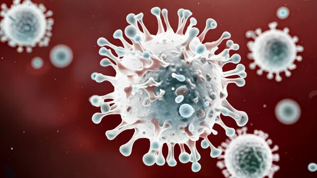 A striking illustration showcases a cluster of coronaviruses, vividly highlighted against a bold red background, emphasizing their intricate structure and unique features.