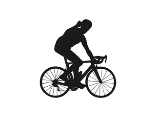 Naklejka premium Silhouette of a cyclist male. vector illustration. Mountain bike racing, man riding mountain bike isolated vector. Male bicyclist riding a bicycle vector silhouette isolated on white background. 