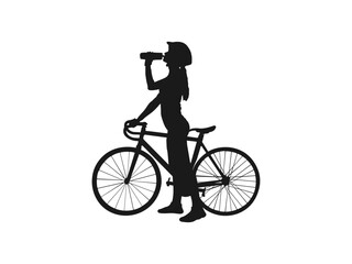 Silhouette of a cyclist female vector illustration. Mountain bike racing, female riding mountain bike vector. female bicyclist riding a bicycle vector silhouette isolated on white background. 
