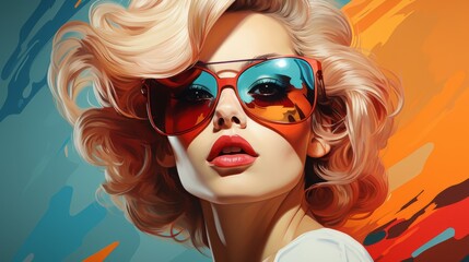 Fototapeta premium Modern Pop Art Portrait of a Pretty Woman in Light