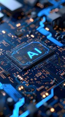 Obraz premium Close up View of Advanced Intelligence Computer Processor on Circuit Board