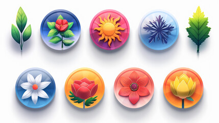 A set of minimalist, circular icons representing different seasons, such as a snowflake for winter, a flower for spring, a sun for summer, and a leaf for autumn. 