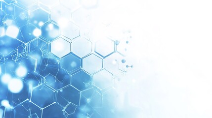 Fototapeta premium Hexagonal Harmony: A luminous blue abstract background of interconnected hexagons, evoking technological innovation and scientific discovery. 