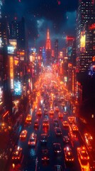 Obraz premium Futuristic 6G Powered Metropolis with Holographic Skyscrapers and Autonomous Drones