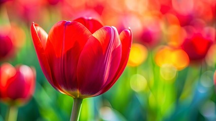 Vibrant close-up of a red tulip in full bloom, tulip, flower, spring, bloom, vibrant, close-up, petal, nature, garden, plant