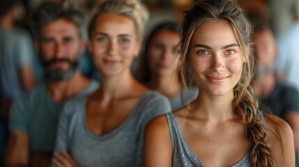 Fototapeta premium Group of young adults smiling together in a casual setting during daytime